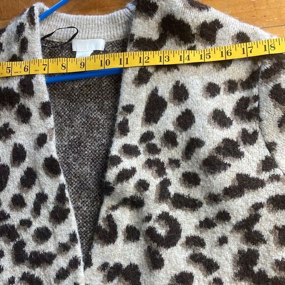 H&M animal print jacquard wool blend long open brown cardigan Sz S - Picture 9 of 9